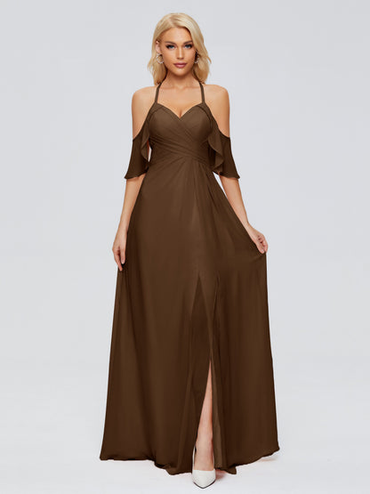 Taylor Off The Shoulder Split Chiffon Bridesmaid Dresses