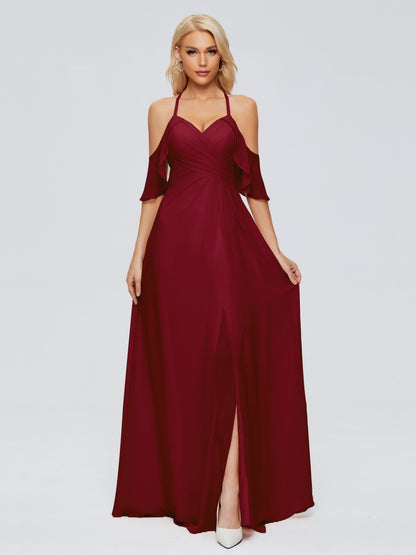 Taylor Off The Shoulder Split Chiffon Bridesmaid Dresses