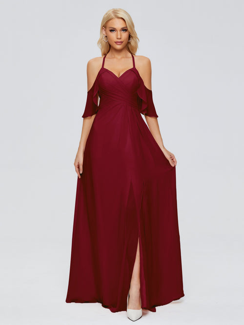 Taylor Off The Shoulder Split Chiffon Bridesmaid Dresses
