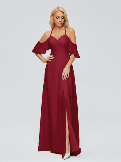 Taylor Off The Shoulder Split Chiffon Bridesmaid Dresses