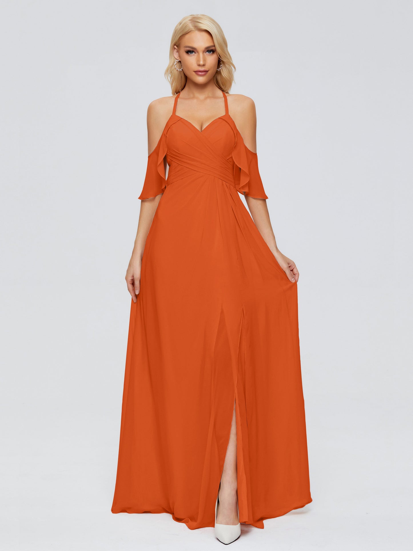 Taylor Off The Shoulder Split Chiffon Bridesmaid Dresses