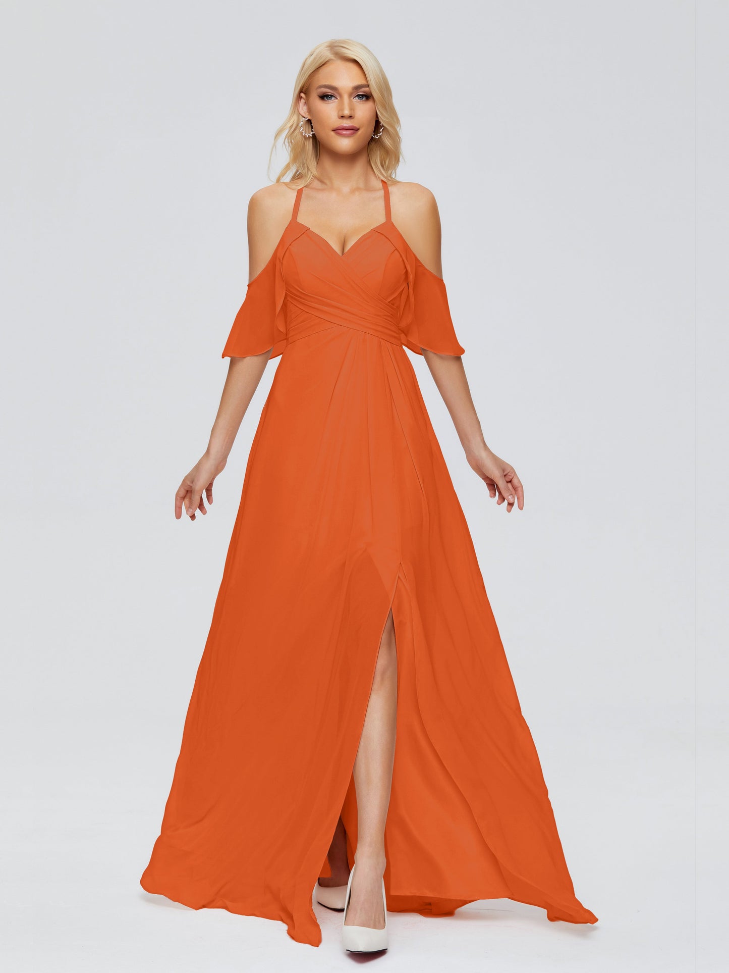 Taylor Off The Shoulder Split Chiffon Bridesmaid Dresses