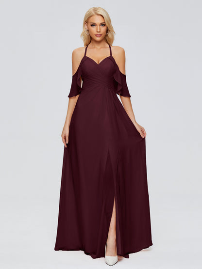 Taylor Off The Shoulder Split Chiffon Bridesmaid Dresses