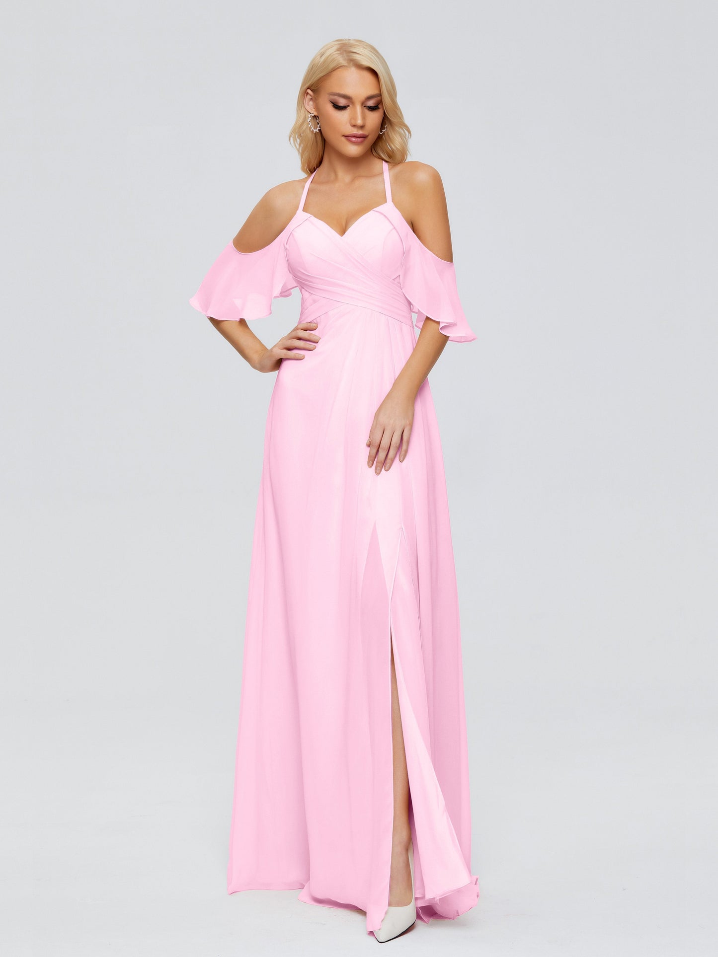 Taylor Off The Shoulder Split Chiffon Bridesmaid Dresses