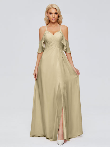 Taylor Off The Shoulder Split Chiffon Bridesmaid Dresses