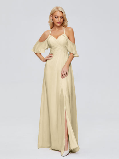 Taylor Off The Shoulder Split Chiffon Bridesmaid Dresses