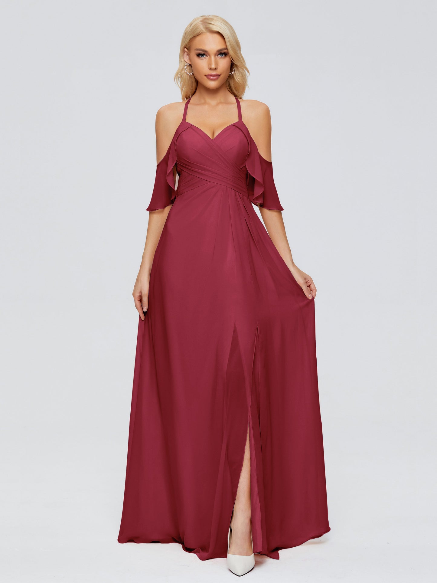 Taylor Off The Shoulder Split Chiffon Bridesmaid Dresses