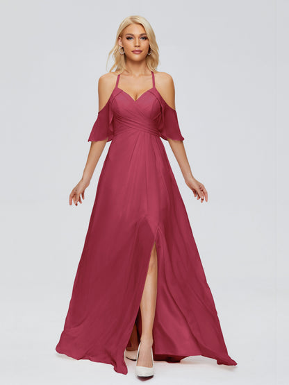 Taylor Off The Shoulder Split Chiffon Bridesmaid Dresses