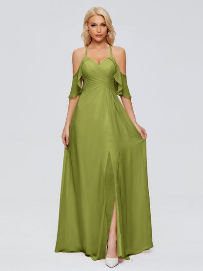 Taylor Off The Shoulder Split Chiffon Bridesmaid Dresses