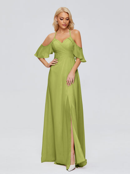 Taylor Off The Shoulder Split Chiffon Bridesmaid Dresses