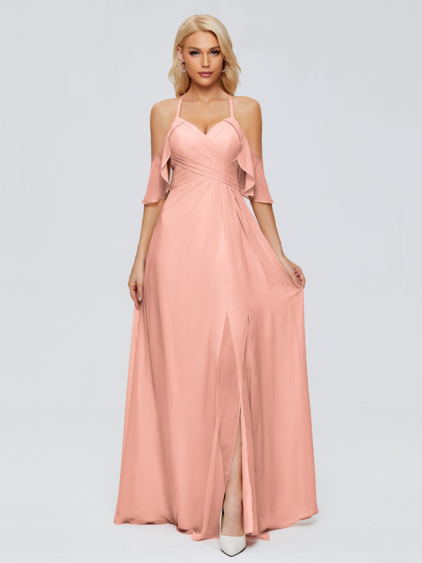 Taylor Off The Shoulder Split Chiffon Bridesmaid Dresses