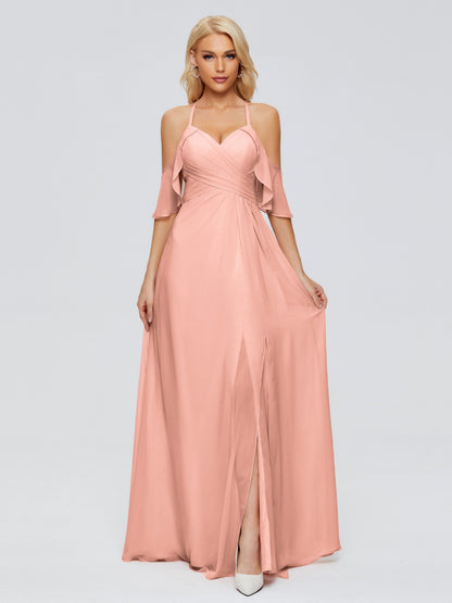 Taylor Off The Shoulder Split Chiffon Bridesmaid Dresses