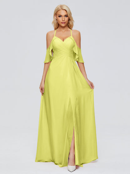 Taylor Off The Shoulder Split Chiffon Bridesmaid Dresses