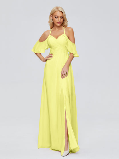 Taylor Off The Shoulder Split Chiffon Bridesmaid Dresses
