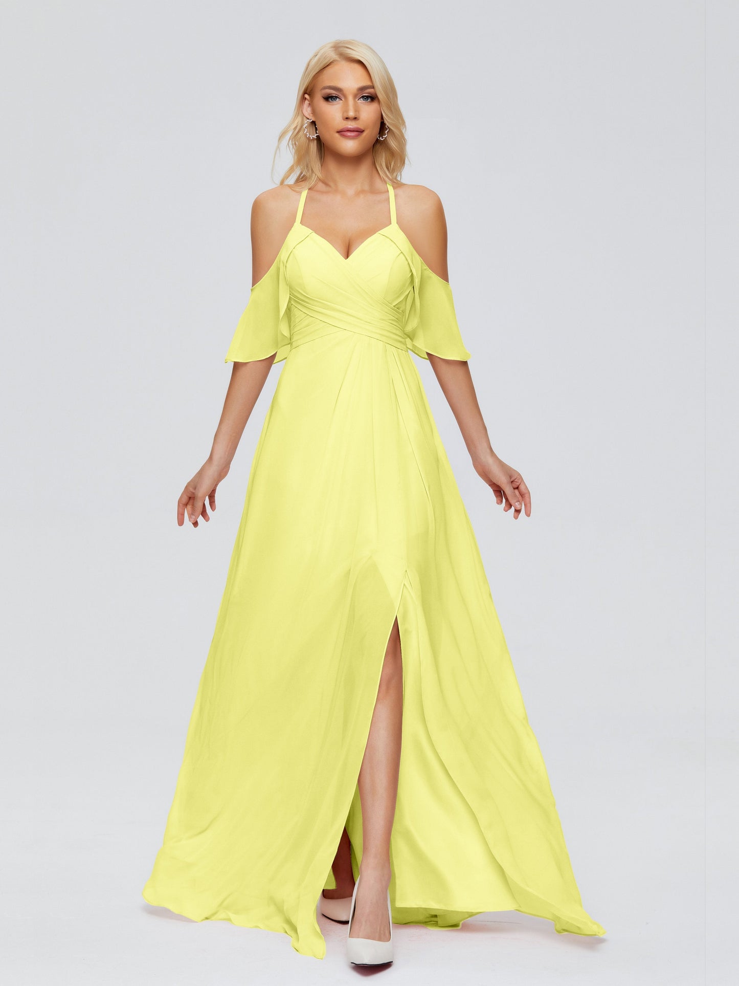 Taylor Off The Shoulder Split Chiffon Bridesmaid Dresses