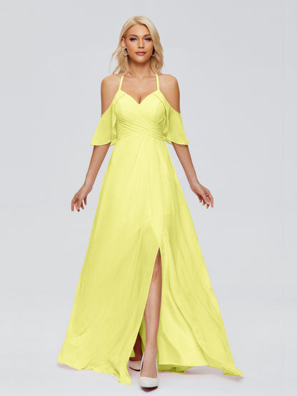 Taylor Off The Shoulder Split Chiffon Bridesmaid Dresses