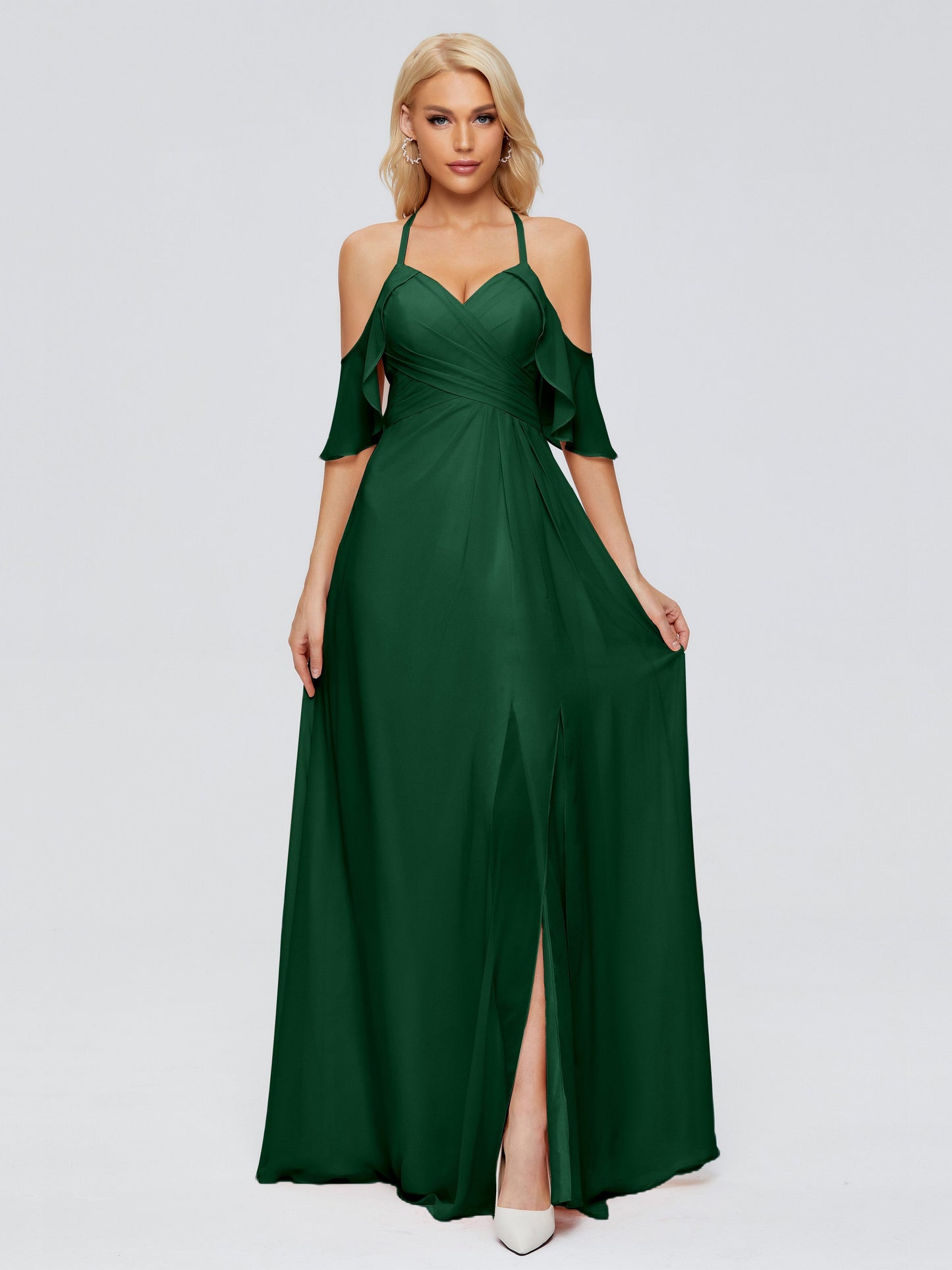 Taylor Off The Shoulder Split Chiffon Bridesmaid Dresses