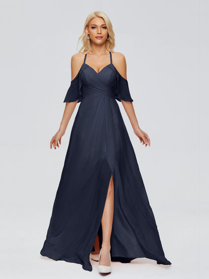 Taylor Off The Shoulder Split Chiffon Bridesmaid Dresses