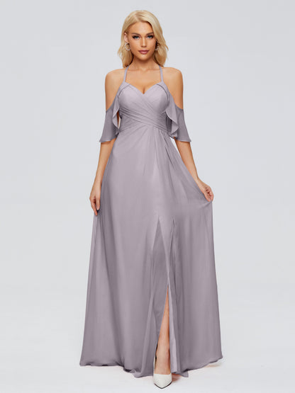 Taylor Off The Shoulder Split Chiffon Bridesmaid Dresses