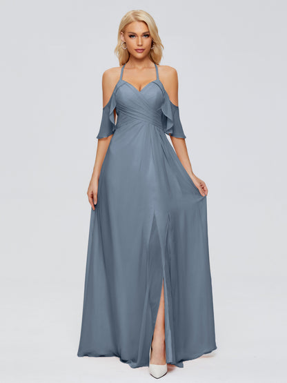 Taylor Off The Shoulder Split Chiffon Bridesmaid Dresses