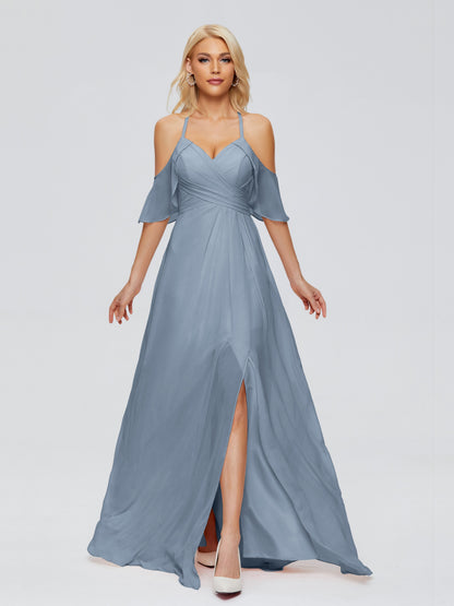 Taylor Off The Shoulder Split Chiffon Bridesmaid Dresses