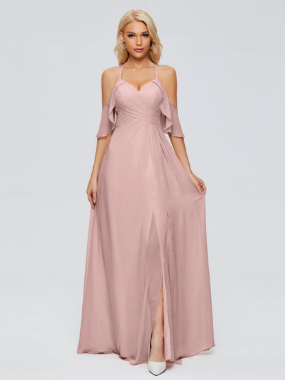 Taylor Off The Shoulder Split Chiffon Bridesmaid Dresses