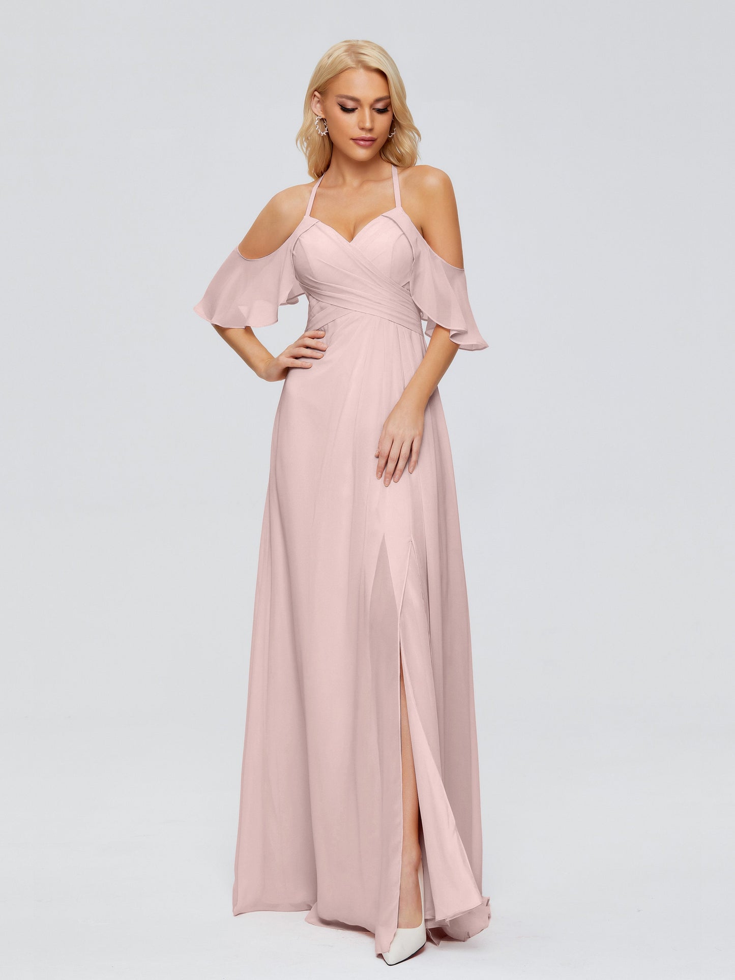 Taylor Off The Shoulder Split Chiffon Bridesmaid Dresses