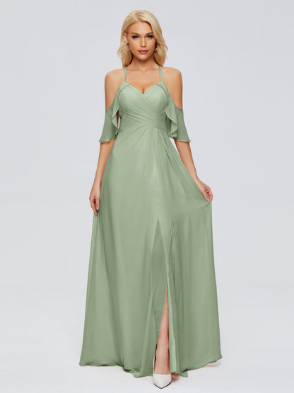 Taylor Off The Shoulder Split Chiffon Bridesmaid Dresses