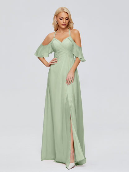 Taylor Off The Shoulder Split Chiffon Bridesmaid Dresses
