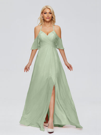 Taylor Off The Shoulder Split Chiffon Bridesmaid Dresses