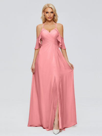 Taylor Off The Shoulder Split Chiffon Bridesmaid Dresses
