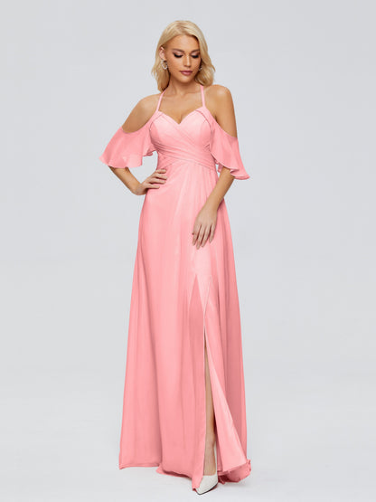 Taylor Off The Shoulder Split Chiffon Bridesmaid Dresses