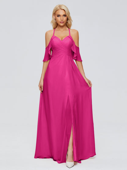 Taylor Off The Shoulder Split Chiffon Bridesmaid Dresses