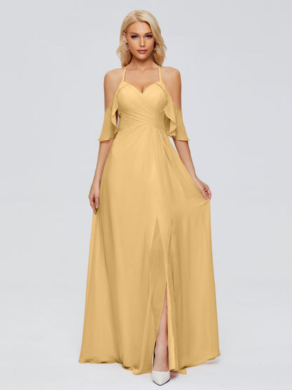Taylor Off The Shoulder Split Chiffon Bridesmaid Dresses