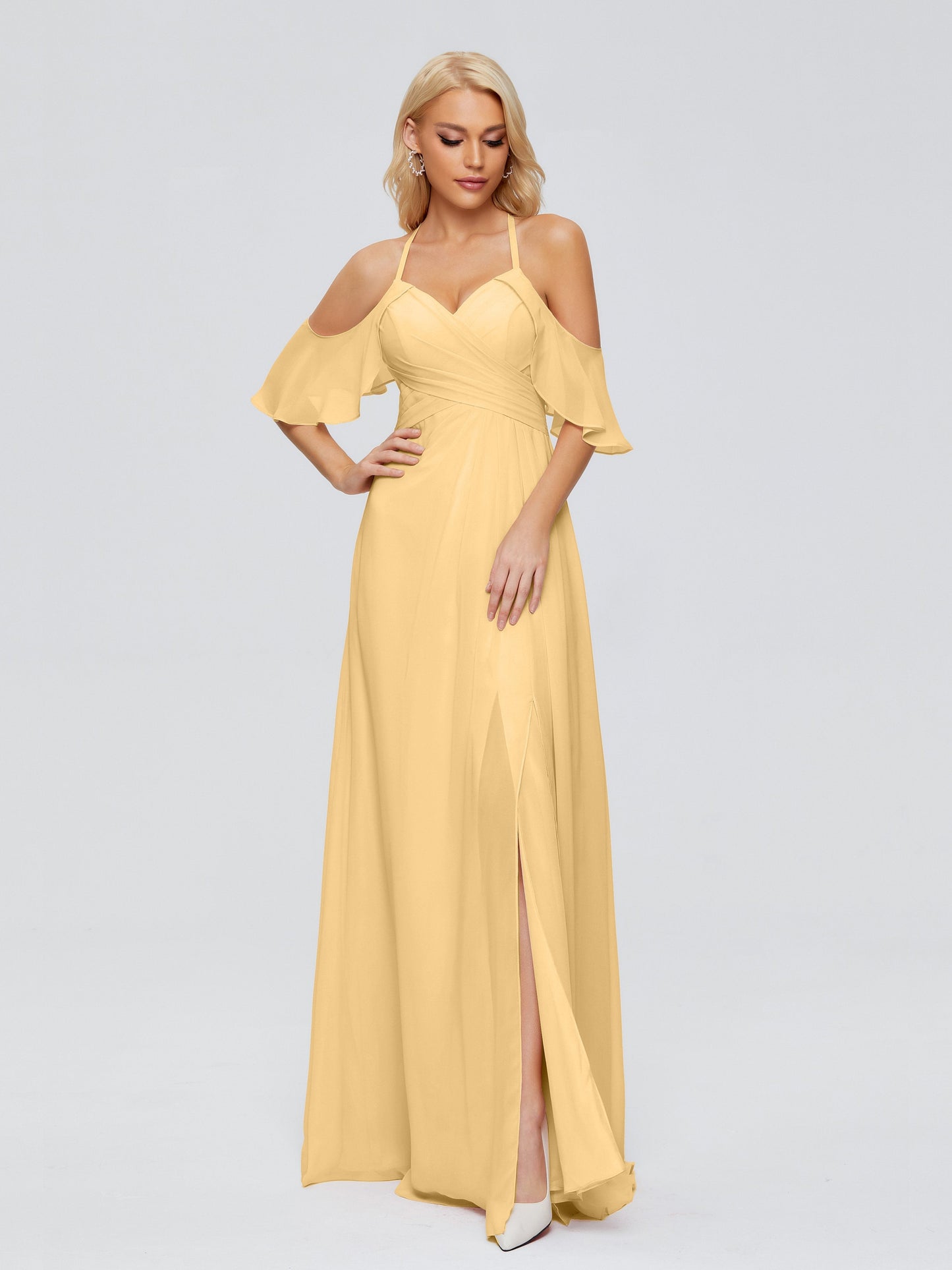 Taylor Off The Shoulder Split Chiffon Bridesmaid Dresses