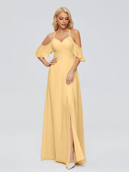 Taylor Off The Shoulder Split Chiffon Bridesmaid Dresses