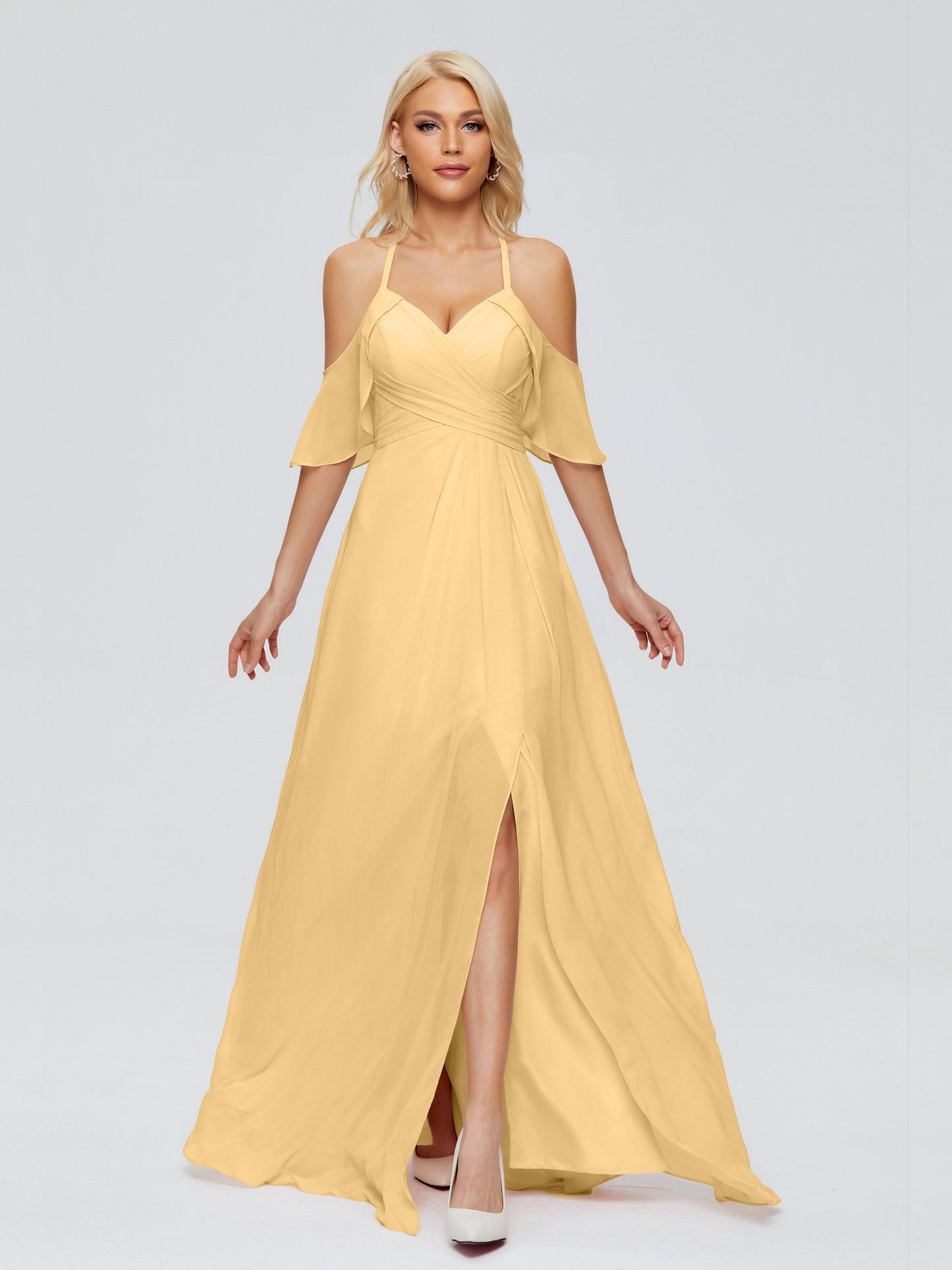 Taylor Off The Shoulder Split Chiffon Bridesmaid Dresses