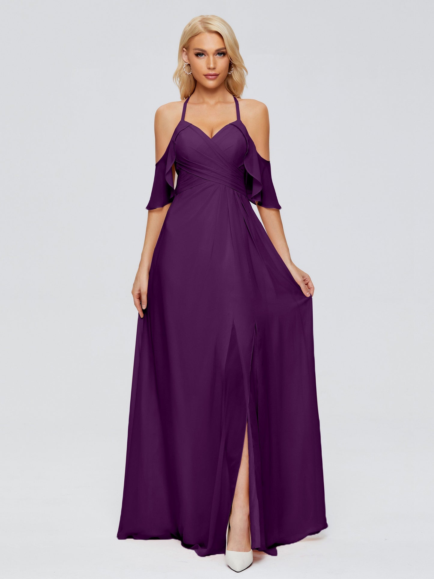 Taylor Off The Shoulder Split Chiffon Bridesmaid Dresses