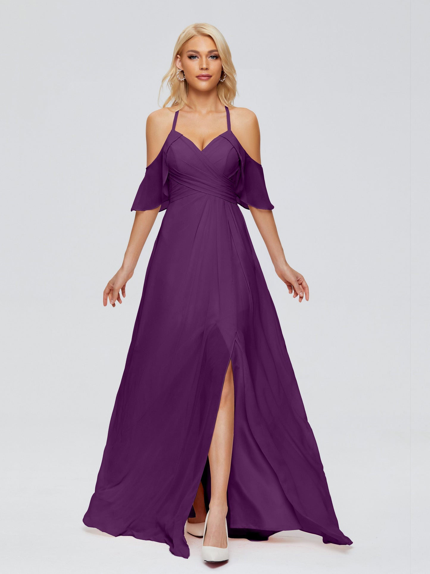 Taylor Off The Shoulder Split Chiffon Bridesmaid Dresses
