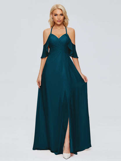 Taylor Off The Shoulder Split Chiffon Bridesmaid Dresses