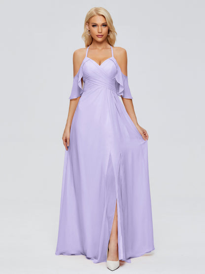 Taylor Off The Shoulder Split Chiffon Bridesmaid Dresses