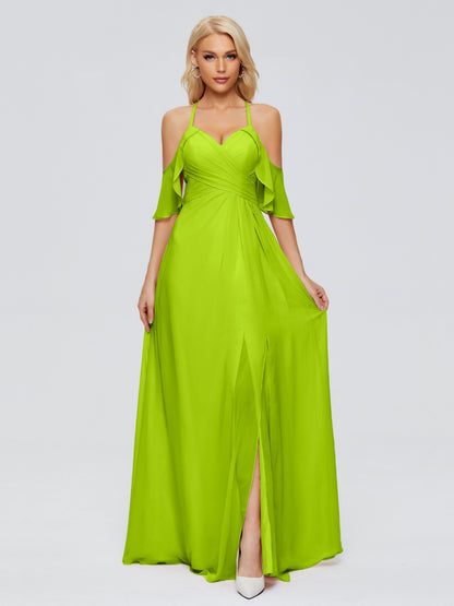Taylor Off The Shoulder Split Chiffon Bridesmaid Dresses
