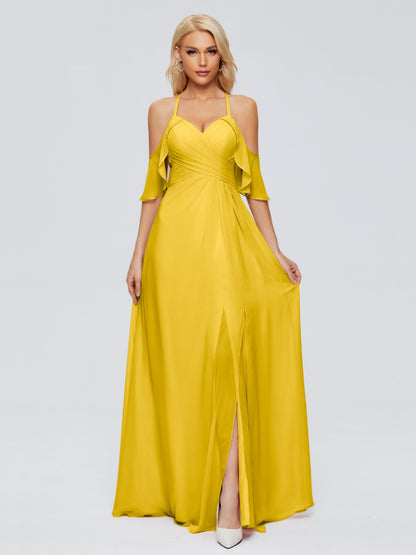Taylor Off The Shoulder Split Chiffon Bridesmaid Dresses