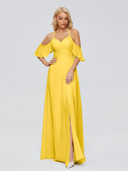 Taylor Off The Shoulder Split Chiffon Bridesmaid Dresses