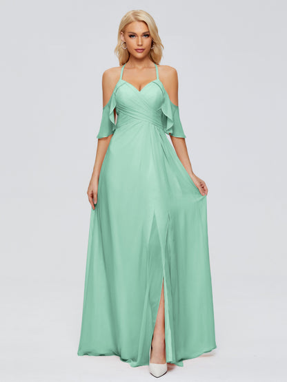 Taylor Off The Shoulder Split Chiffon Bridesmaid Dresses