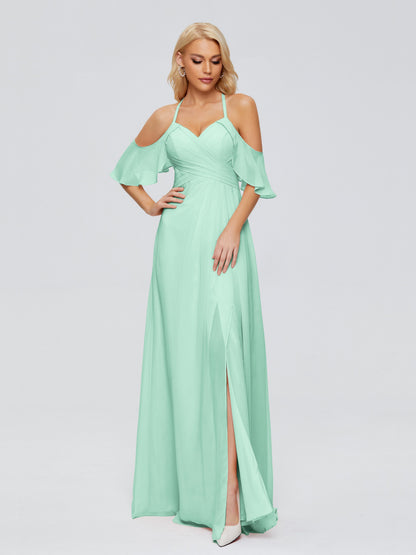 Taylor Off The Shoulder Split Chiffon Bridesmaid Dresses