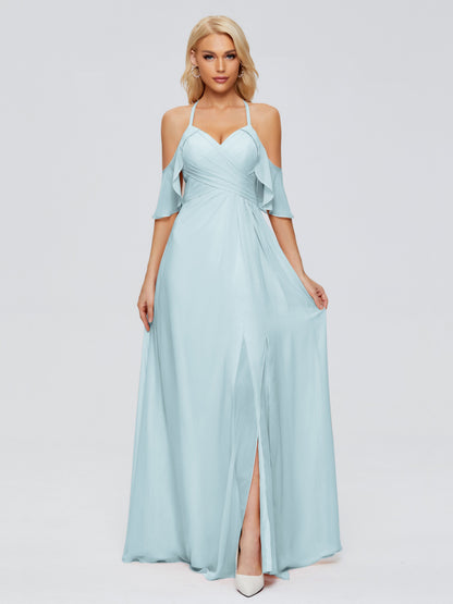 Taylor Off The Shoulder Split Chiffon Bridesmaid Dresses