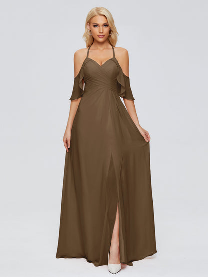Taylor Off The Shoulder Split Chiffon Bridesmaid Dresses