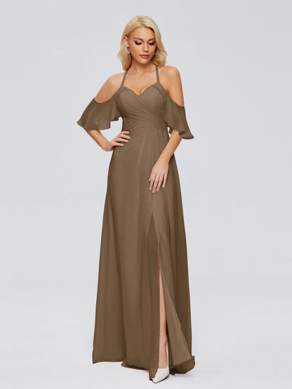 Taylor Off The Shoulder Split Chiffon Bridesmaid Dresses