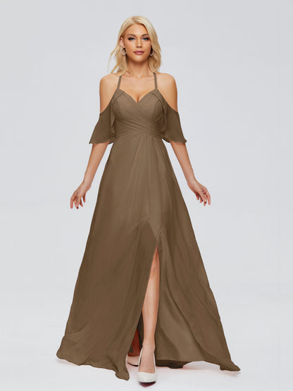 Taylor Off The Shoulder Split Chiffon Bridesmaid Dresses